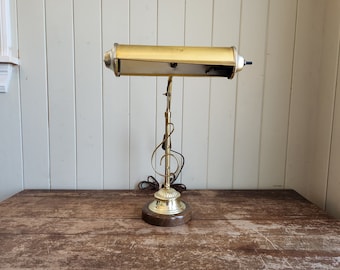 Vintage Wood and Brass Desk Lamp with Music Note Accent