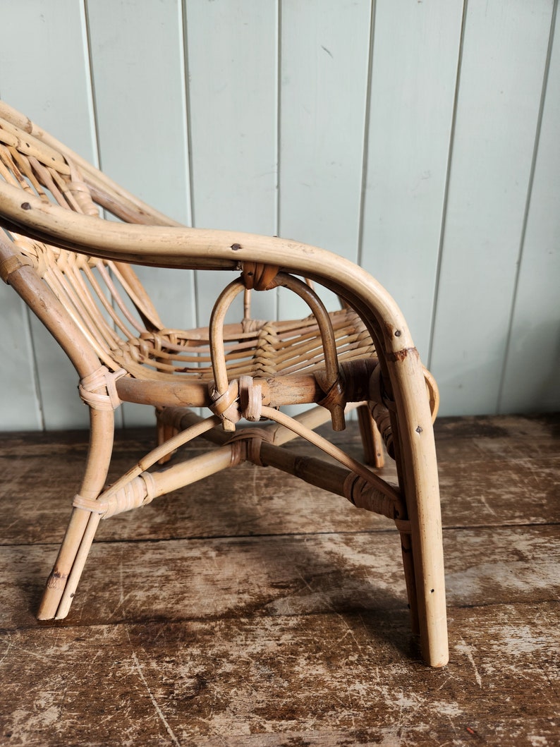 Vintage Wicker and Rattan Chair Doll Size Small Chair image 3