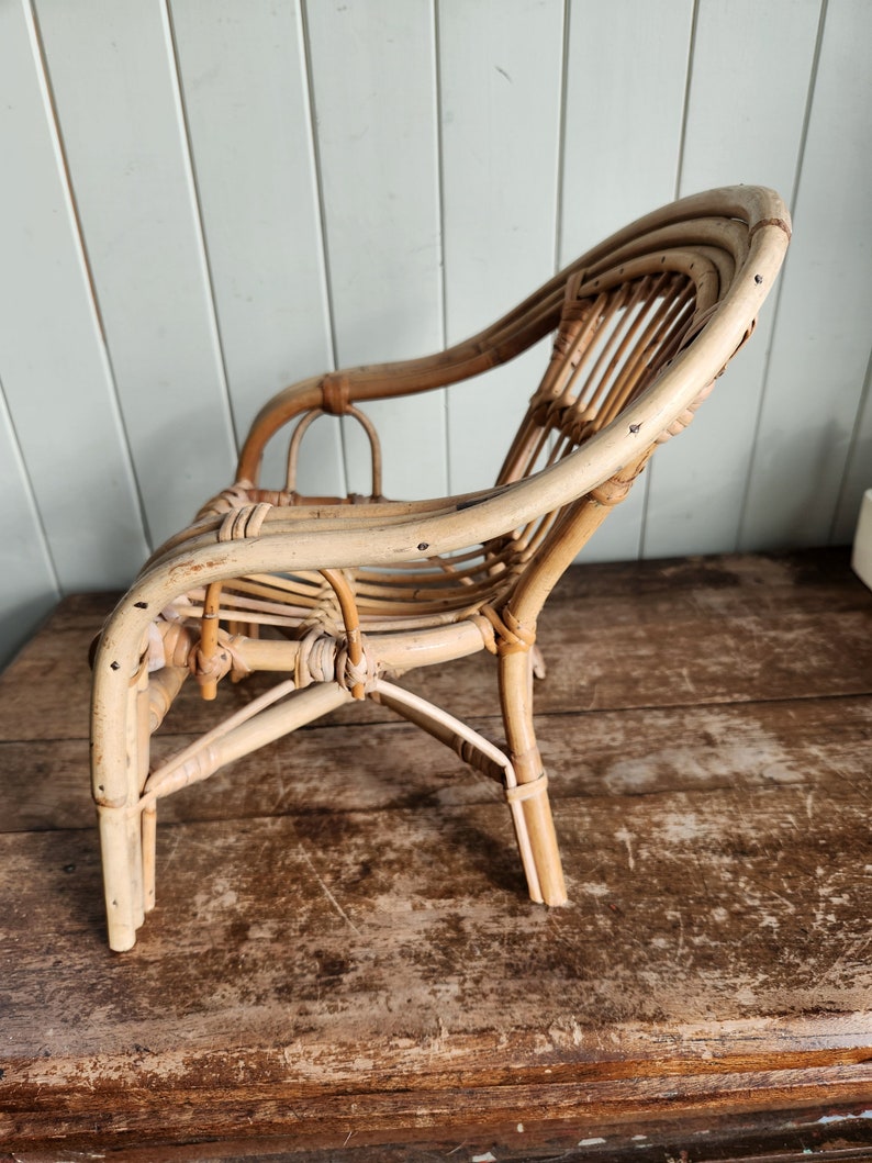 Vintage Wicker and Rattan Chair Doll Size Small Chair image 6