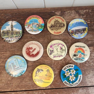 Ten Vintage Canadian City Souvenir Pinback Buttons