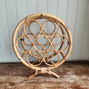 Vintage Round Rattan Wine Bottle Holder Stand