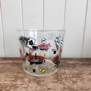 Vintage schaakstuk/pokerpatroon jaren 60 Hazel Atlas ijsemmer glazen schaal