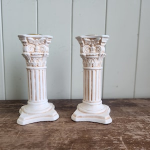 Vintage 1980s Pillar Shaped Candlestick Holders with Brass inserts