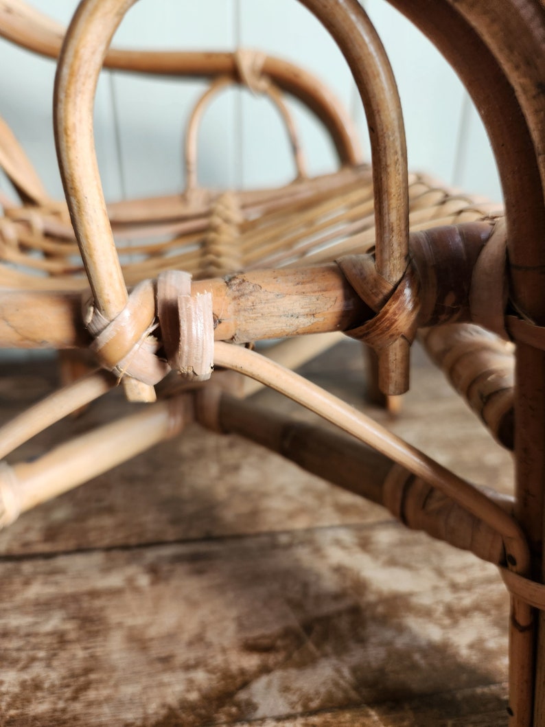 Vintage Wicker and Rattan Chair Doll Size Small Chair image 4