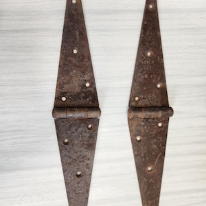 Rustic Pair of Antique Iron Strap Hinges with Patina