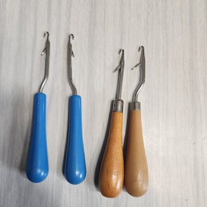 Four Vintage Hook Rug Straight Latch 6&quot; Rug Making Tool - Wood and Plastic Handles