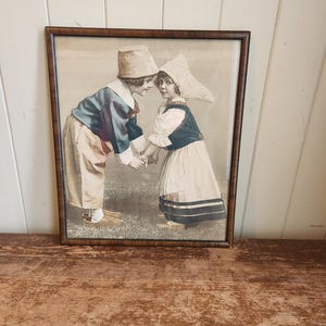 Cute Print of Two Dutch Children in a Lovely Wood Glass Frame- Wall Decor