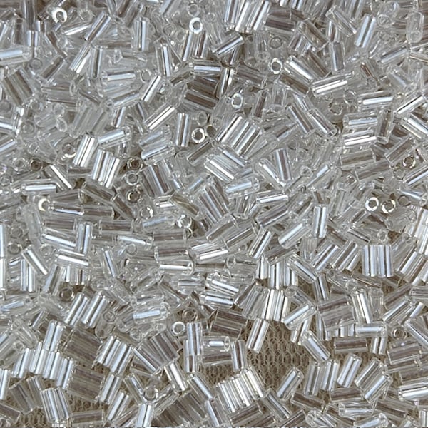 MIYUKI BUGLE BEADS Transparent 3mm Authentic Miyuki glass beads Shiny tube beads  8 grams per packet Wedding dress Embellishments Prom dress