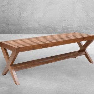 Handmade Pierre Jeanneret Inspired Slatted X-Leg Bench | Outdoor Furniture Range