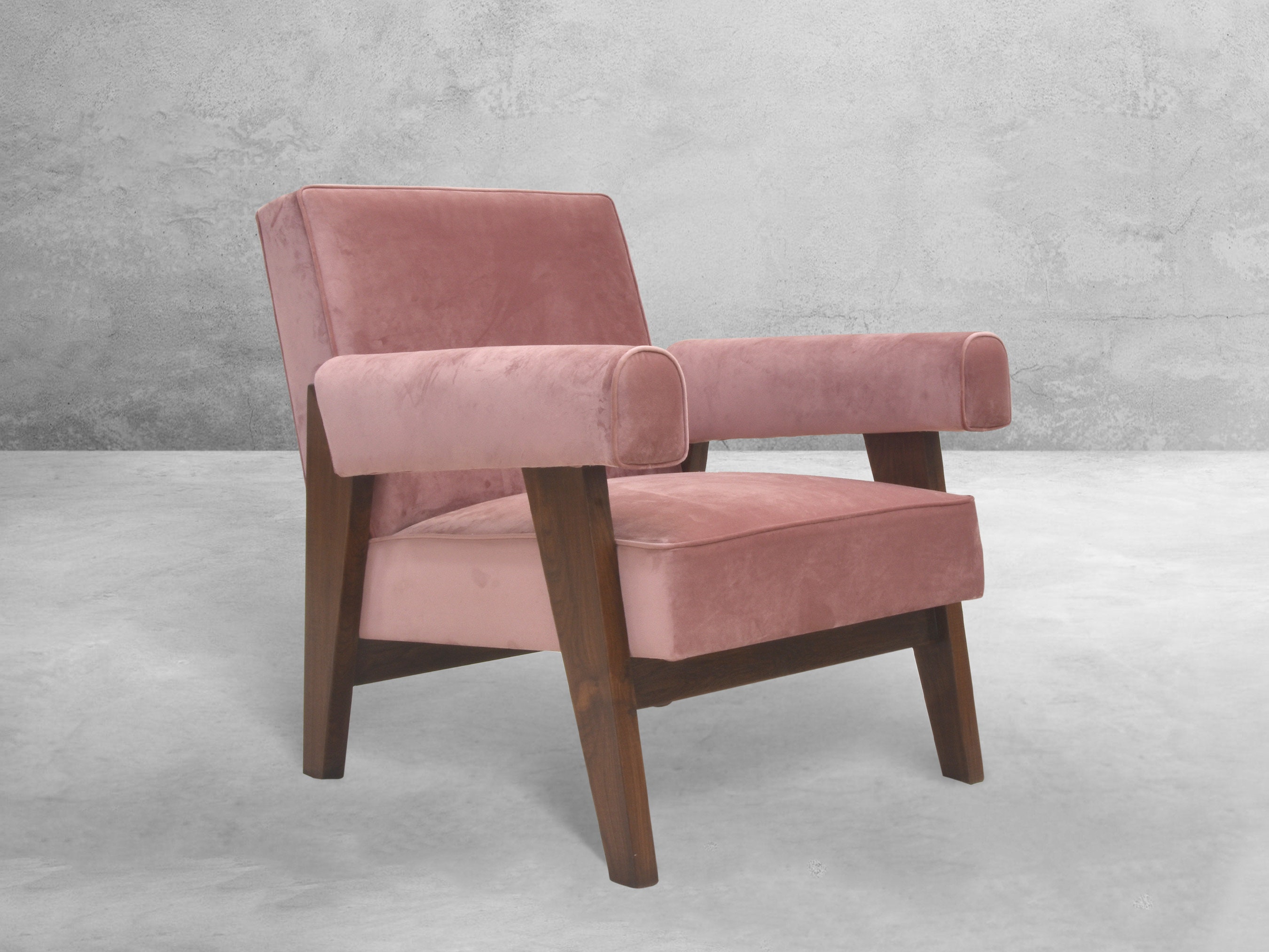 Pierre Jeanneret Inspired Upholstered Lounge Chair - Reclaimed Teakwood - Handmade in India