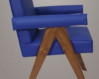 Chandigarh Teakwood Faux Leather Committee Chair