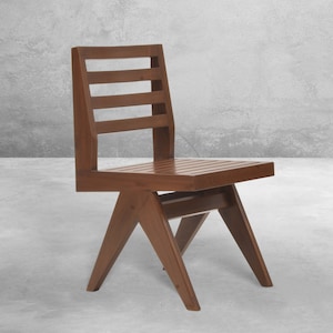 Pierre Jeanneret Inspired Outdoor Slatted Student Chair - Handmade Teakwood Furniture