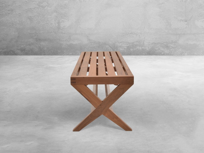 Handmade Pierre Jeanneret Inspired Slatted X-Leg Bench Outdoor Furniture Range image 3