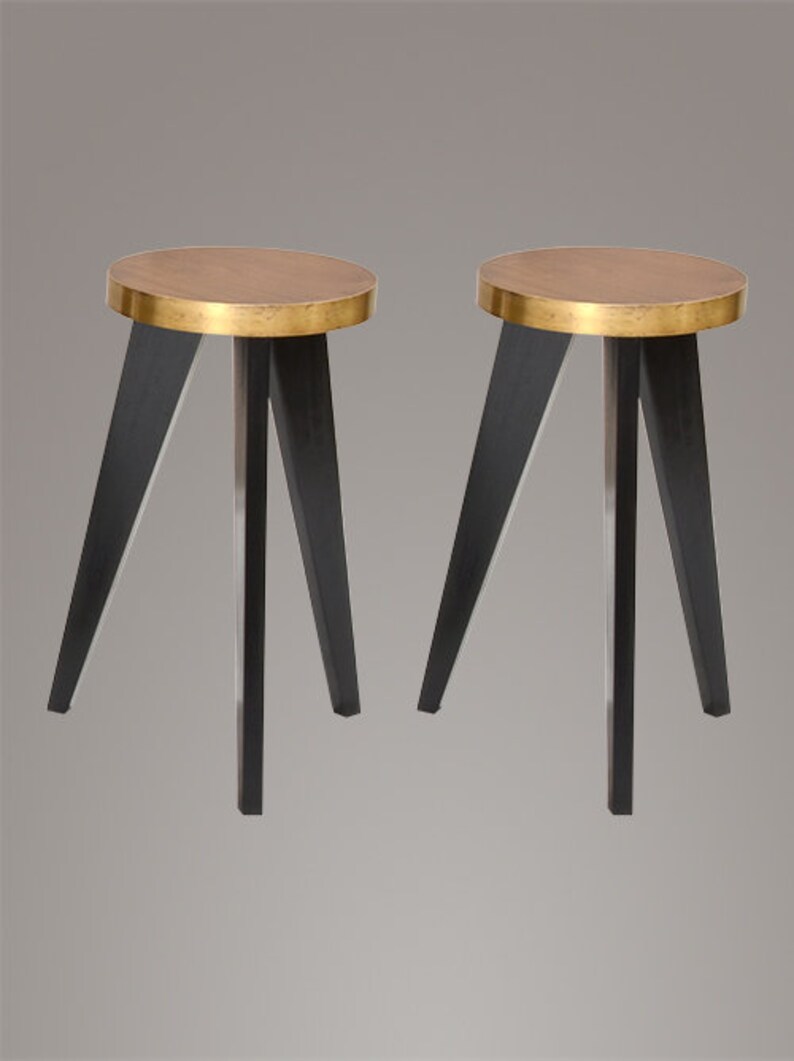 Pair of Original 1940's Teak & Brass Bar Stools Etsy