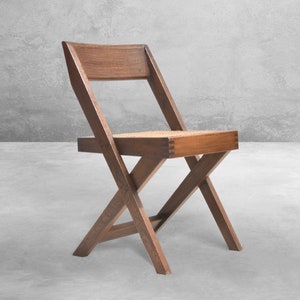 Handmade Pierre Jeanneret Inspired Library Chair - Reclaimed Teakwood with Rattan Caning