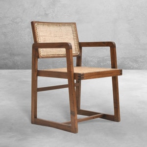 Pierre Jeanneret Inspired Box Chair | Reclaimed Teakwood and Rattan Caning