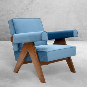 Pierre Jeanneret Inspired Upholstered Easy Chair - Handmade Reclaimed Teakwood Furniture Inspired by Chandigarh Designs