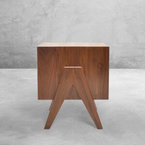 Handmade Pierre Jeanneret-Inspired Teakwood Bedside Table with Compass Legs image 3