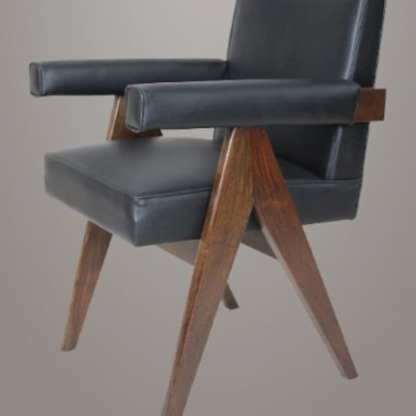 Chandigarh Teakwood Faux Leather Office Chair