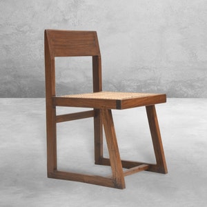 Handmade Pierre Jeanneret Inspired Armless Box Chair with Reclaimed Teakwood and Rattan Caning