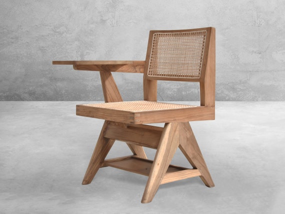 Handmade Pierre Jeanneret Inspired Writing Chair With Teakwood