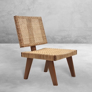 Rare Armless Easy Chair | Double Caned Lounge Chair | Pierre Jeanneret Inspired