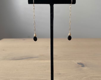 Black Spinel Gold Earrings, 14k Gold Fill, Gold Dangle Earrings