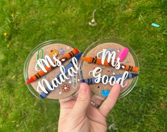 Personalized Teacher Coaster, Epoxy Resin, Cork Bottom