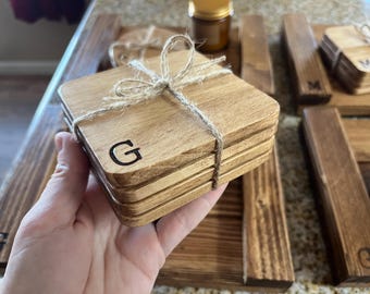 Custom Monogram wooden coasters for gifts and home decor / set of 4 Christmas gifts