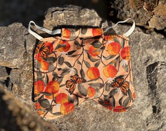 Homemade sewn chicken saddle - Brown and Peaches with Monarch Butterflies