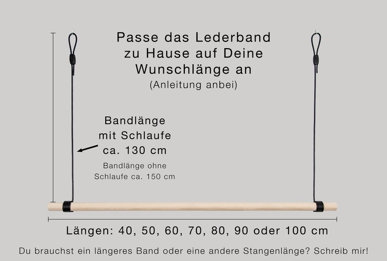 Hängegarderobe Kleiderstange schwarz mit Lederband Garderobe hängend Garderobe Holz Deckenmontage zdjęcie 8