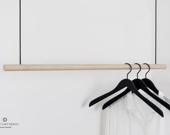 Clothes rail | Hanging wardrobe | Beech with sailing rope | Hanging wardrobe | Wooden wardrobe | Ceiling mounting