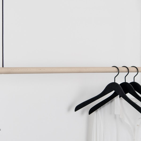 Clothes rail | Hanging wardrobe | Beech with sailing rope | Hanging wardrobe | Wooden wardrobe | Ceiling mounting