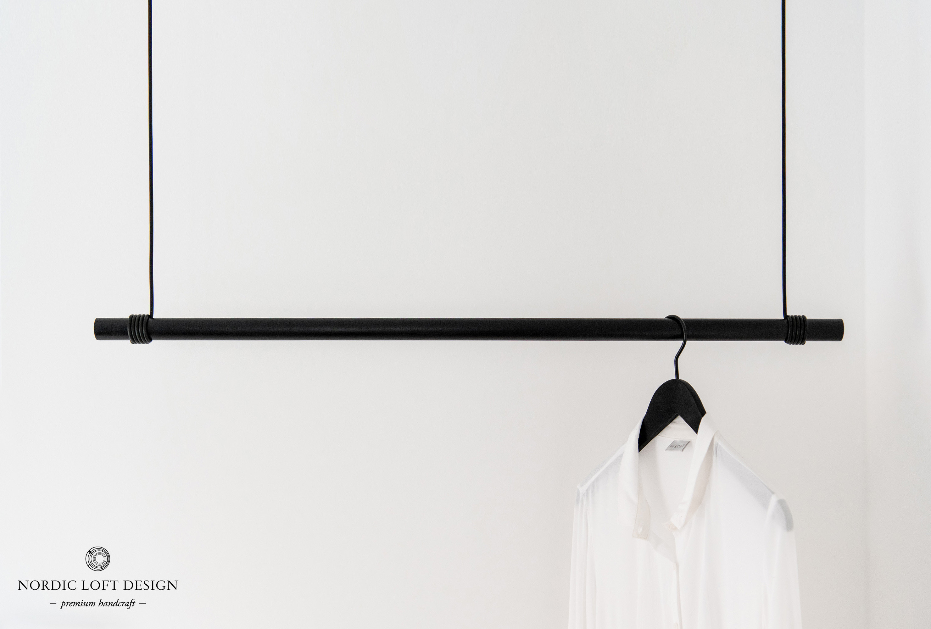 Hanging Wardrobe Black Clothes Rail With Leather Strap Hanging Wardrobe Wooden Wardrobe Ceiling Mounting Etsy UK