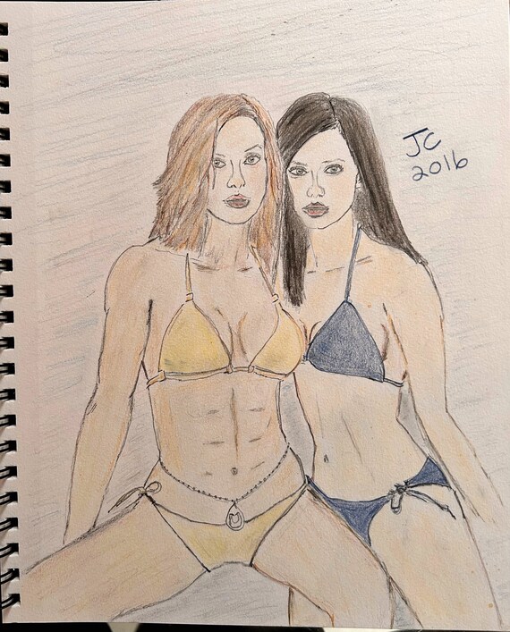 Mia Kirshner and Chyler Leigh original pencil sketch