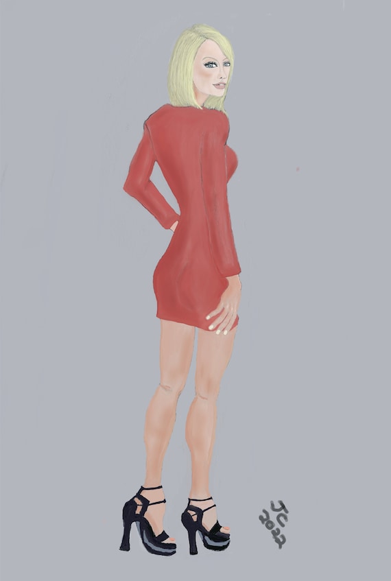 Taylor Swift Drawing  Red Dress