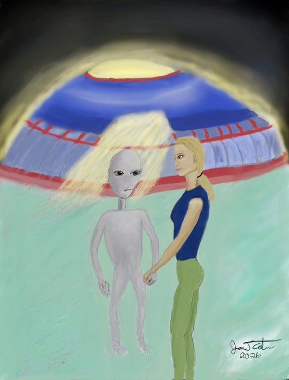 Alien UFO Encounter Print: 11x14 Artwork Inspired by "Night Skies"