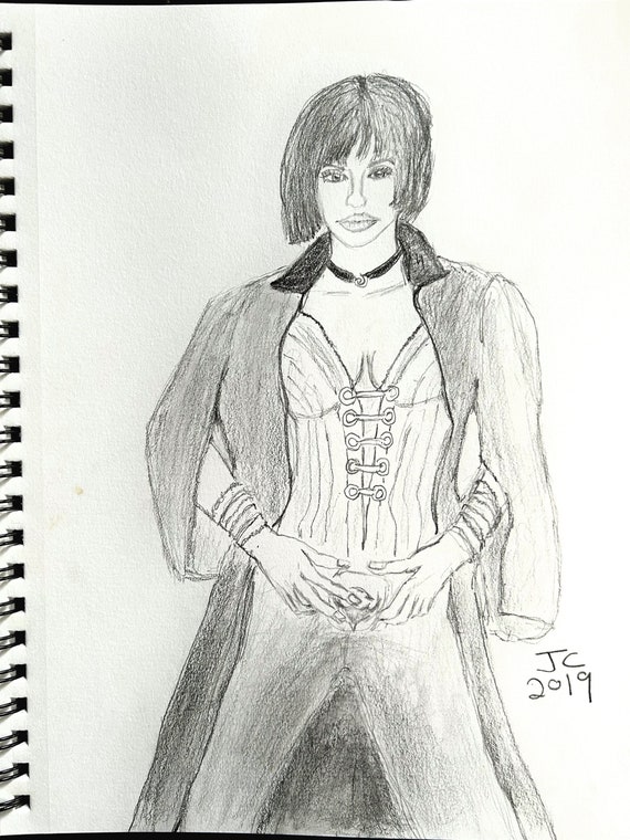 Huntress from the WB Birds of Prey TV series pencil sketch