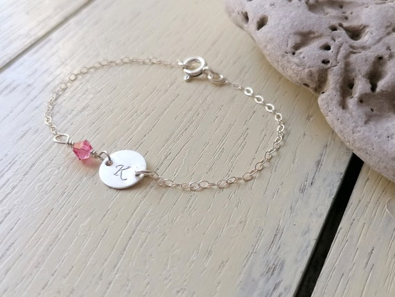 Amazon.com: Personalized Sterling Silver Heart Initial Baby Child Bracelet  with European Crystalsand White Simulated European Pearls (BHC): Clothing,  Shoes & Jewelry