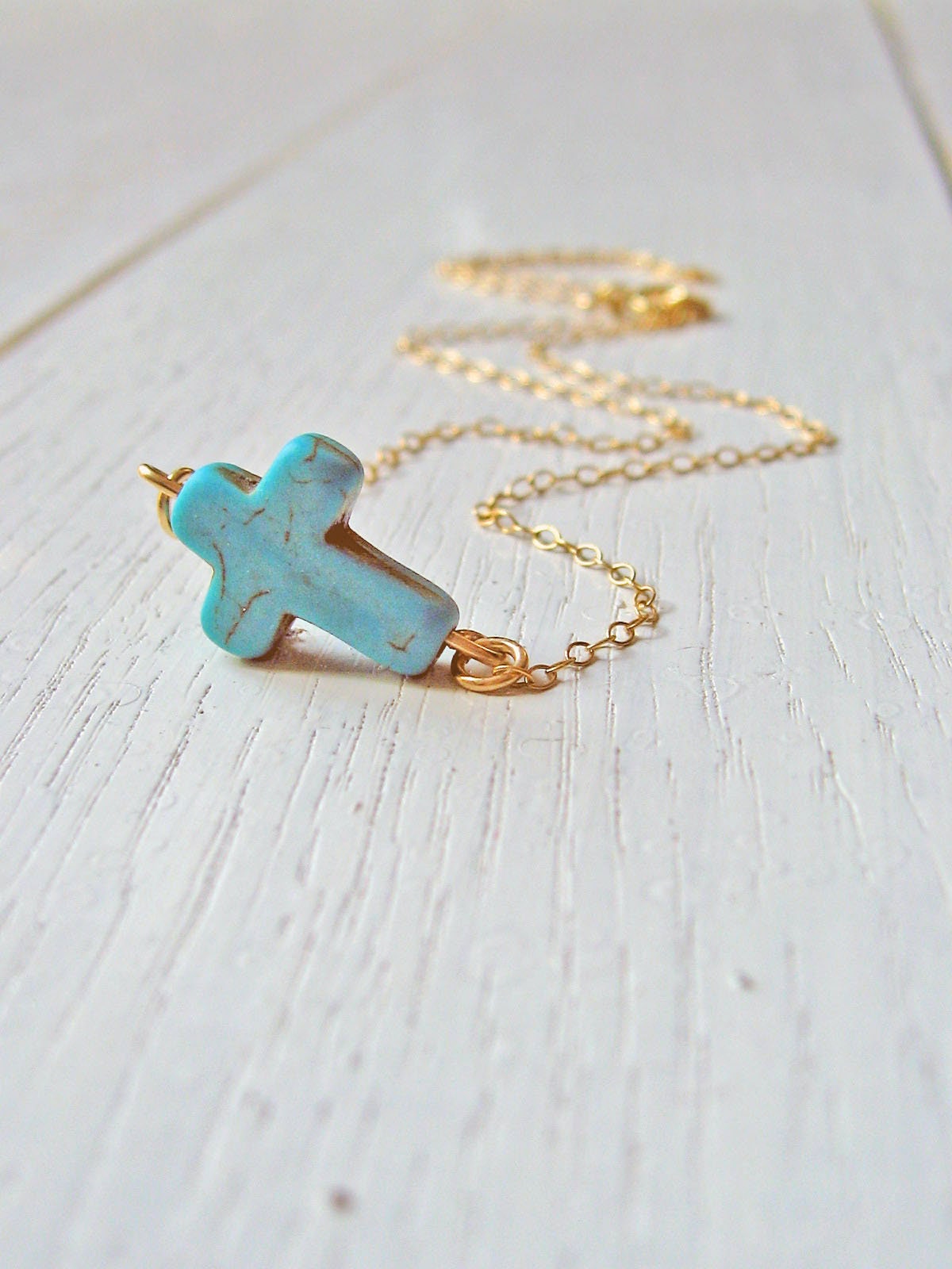 Baby Turquoise Cross Necklace 14k Gold Fill or Sterling - Etsy