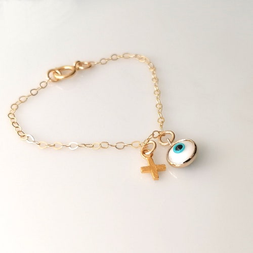 Baby Evil Eye Bracelet 14k Gold Fill With Cross and Star Baby Etsy