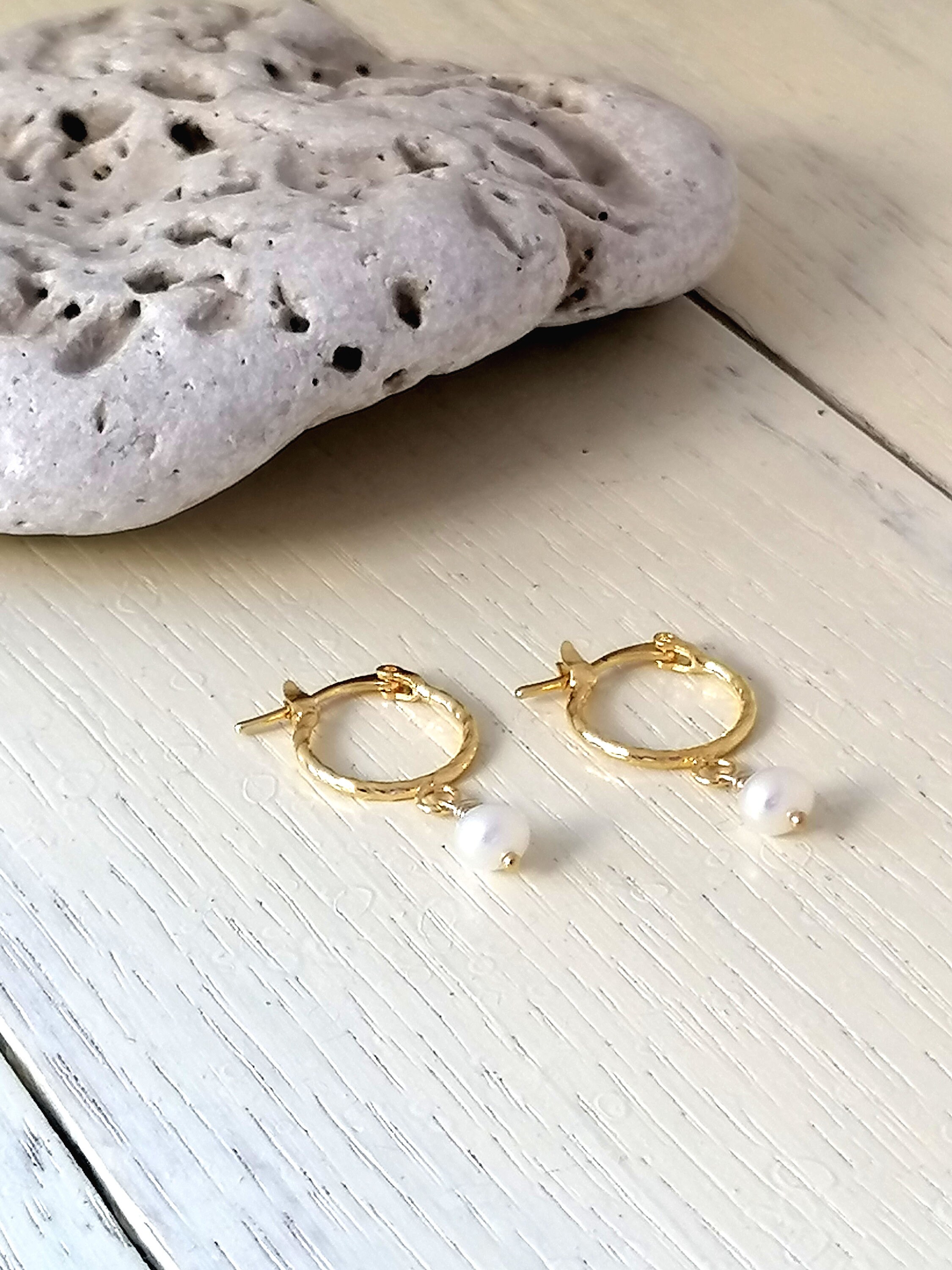 Tiny Hoops Gold Fill White Freshwater Pearl Hoop Earrings | Etsy