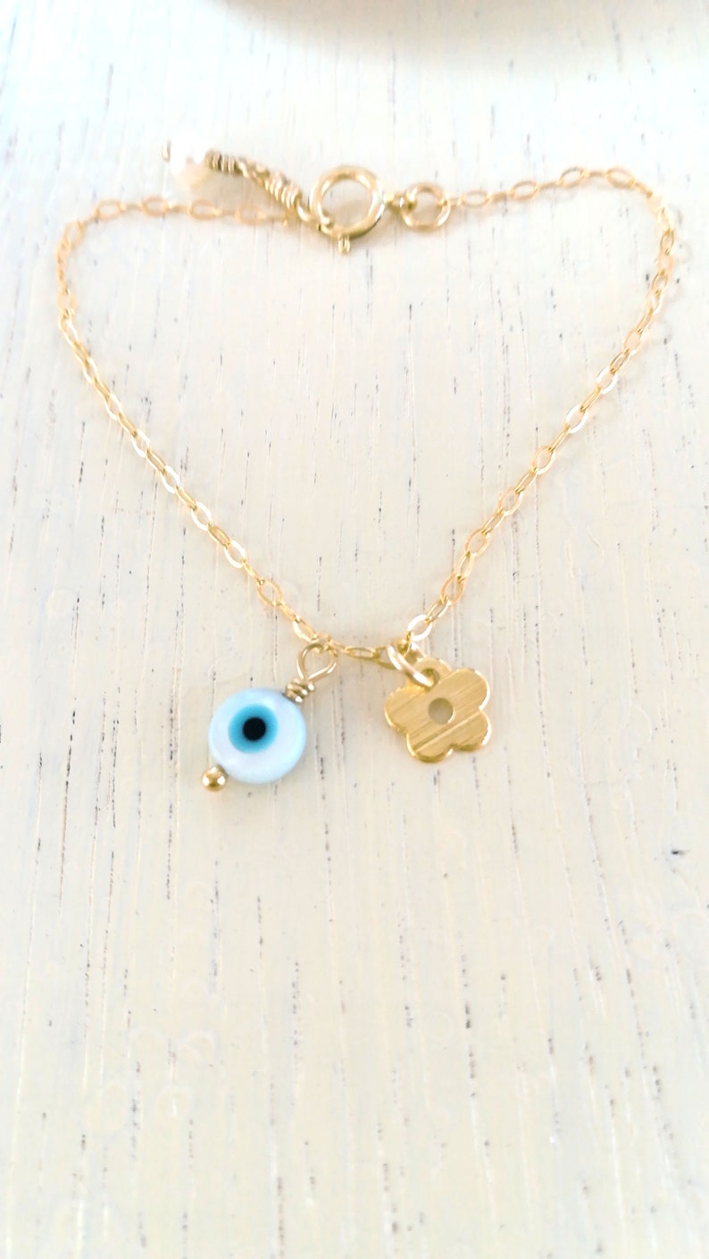 Baby Evil Eye Anklet 14k Gold Fill With Gold Flower Baby Etsy