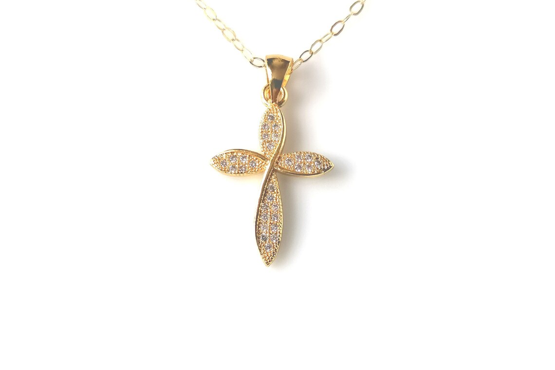 Baby Cross Necklace Gold Fill Zircon Cross Baby Infant Girl Etsy