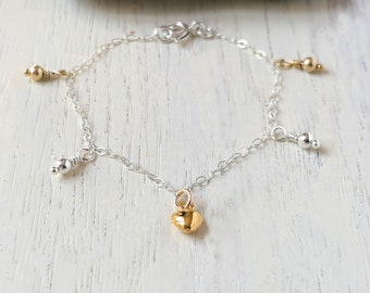 Baby Heart Anklet 14k Gold Fill or Sterling Silver with Dangle Beads, Baby Toddler Infant Girl Jewelry, Flowergirl Gift, Friendship Gift