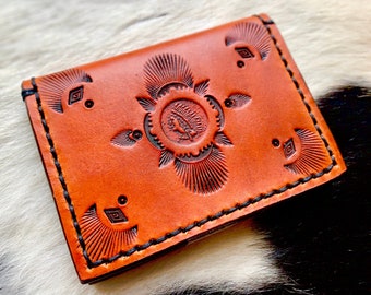 Indian Head Penny Stamp Mini Wallet - Native Symbols- Western-Southwest -Sheridan Style-Unisex- Made to Order-Minimalist Wallet