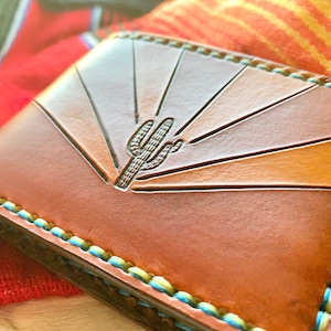 Saguaro Sunburst Leather Wallet Cactus Southwest Made to Order Western Sheridan Style Succulent Sunset Arizona Flag Cowboy image 8