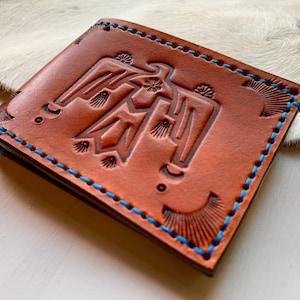 Thunderbird Warrior Leather Bi Fold Wallet - Native Symbols- Spirit Animal, Power Animal  - Unisex - Made to Order-Southwest-Western