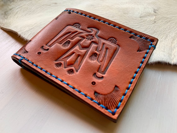 Thunderbird Warrior Leather Bi Fold Wallet Native Symbols Spirit 