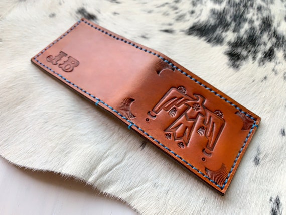 Thunderbird Warrior Leather Bi Fold Wallet Native Symbols Spirit 